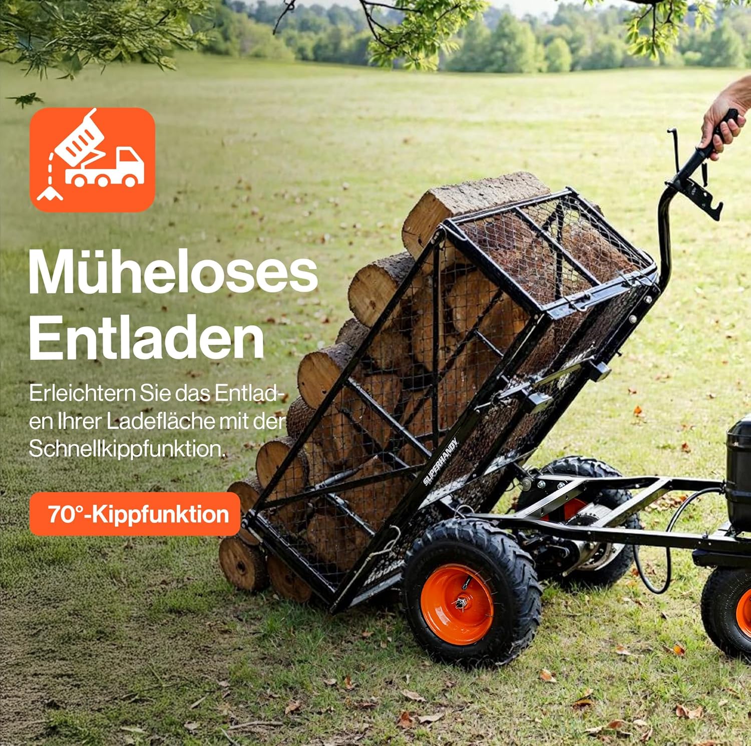 SuperHandy Mehrzweckwagen Schubkarre, elektrisch, 48 V DC, Li-Ion-betrieben, 230 kg Traglast und 460 kg + Zugkraft, Bauernhof und Garten, modulare Ladungsbett