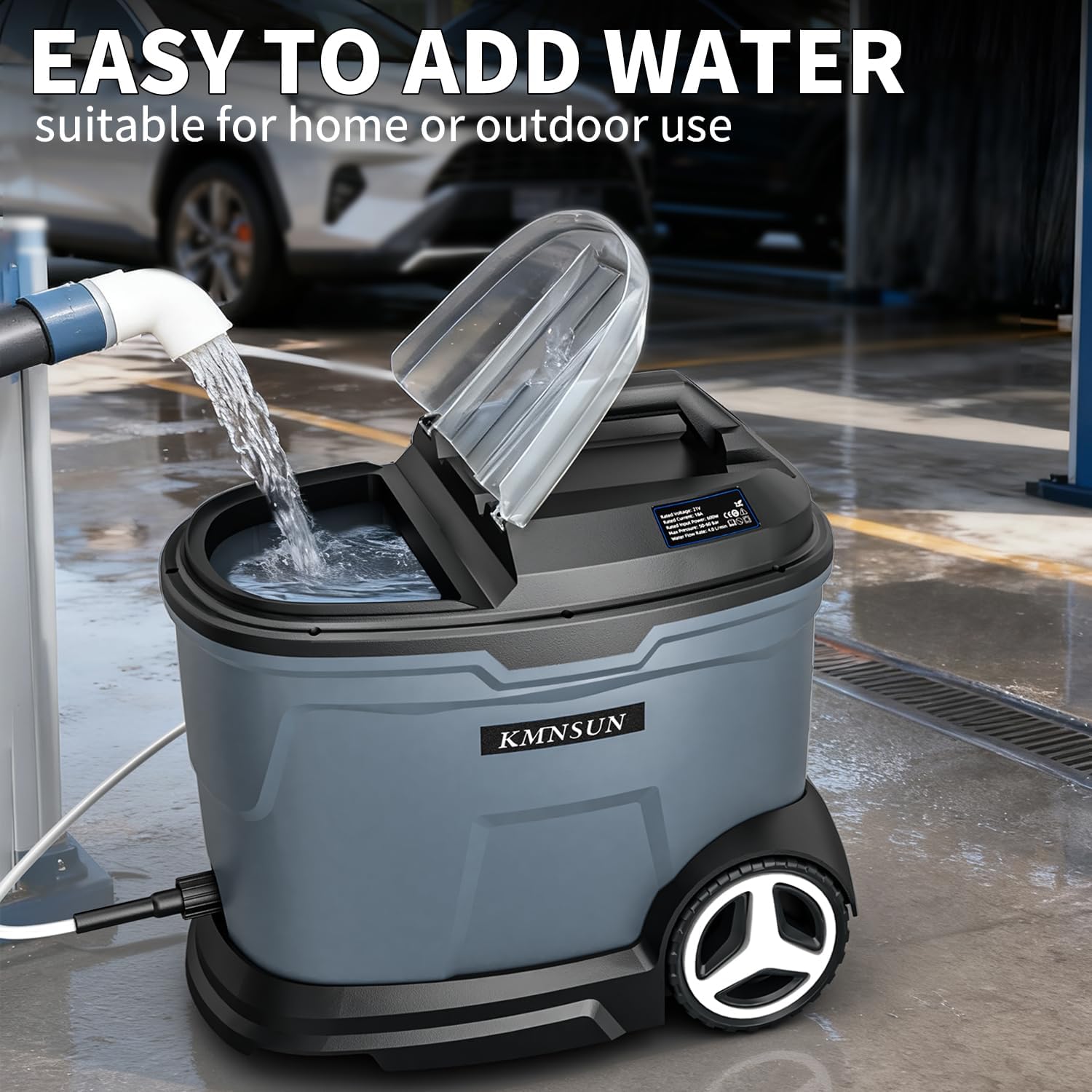 Akku hochdruckreiniger, 20 L hochdruckreiniger mit wassertank, debiet: 4 L/min, max. 60 bar, nachhaltige Arbeit: 40-45 Minuten, 4000 mAh accu x 2, Ladegerät x 2, schuimsproeier, 5 m Slang