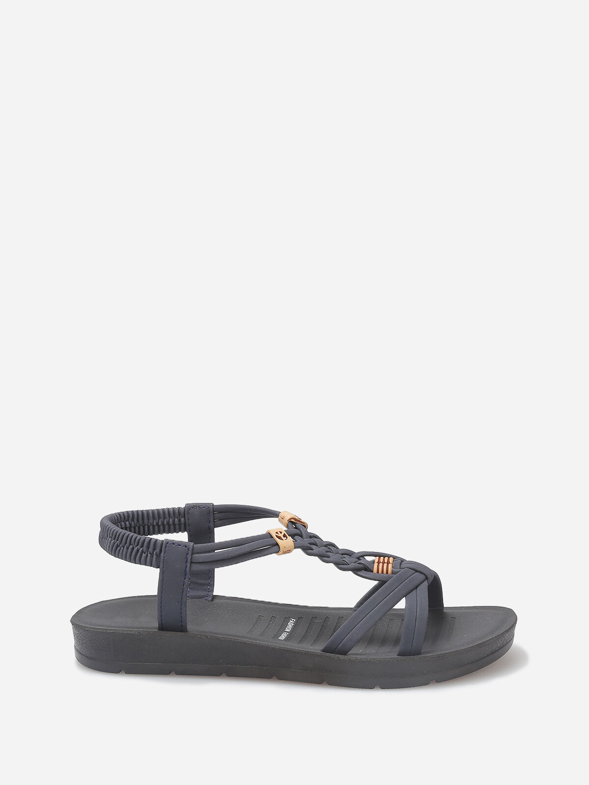 Sandales à brides tressées et perles bois- Bleu foncé