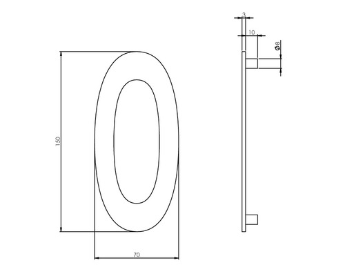 Huisnummer Intersteel 0 150x3 mm roestvrij staal