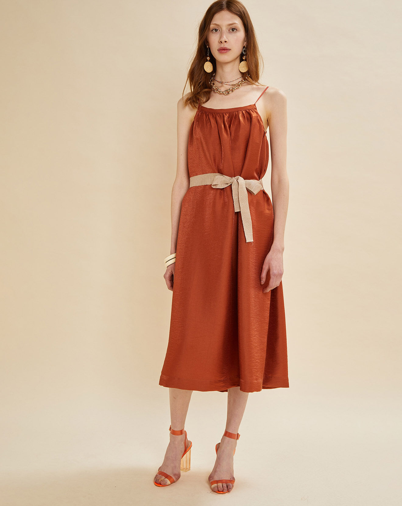 Chloé Stora Robe brillante en Lin mélangé Nahla terra