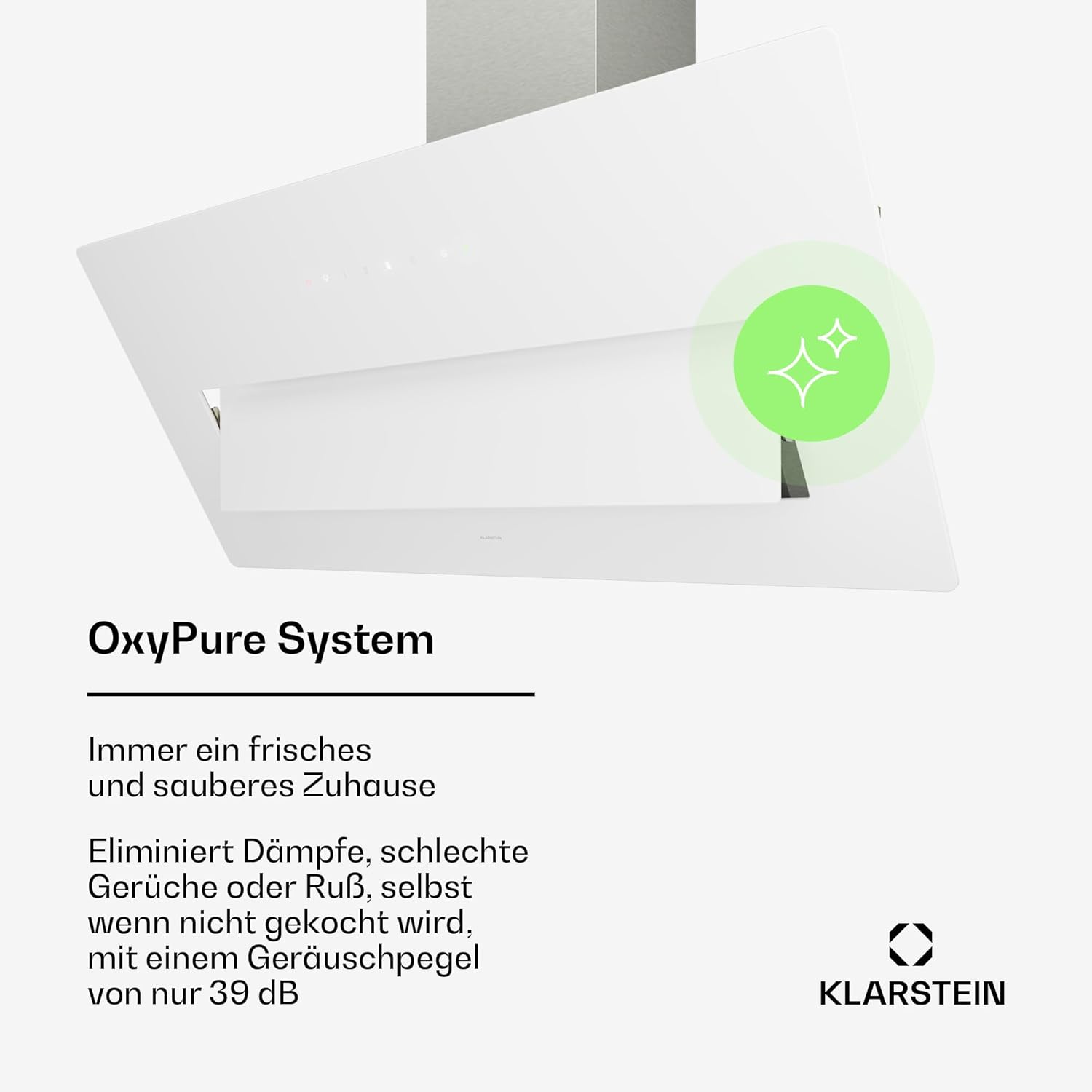 Klarstein SleekAir Dunstabzugshaube - 90 cm Kopffreihaube, 718 m³/h, A++ Energieeffizienz, Touch-Bedienung, LED 2700-6500 K, Weiß, Abluft & Umluft, Leise Eco Home Funktion
