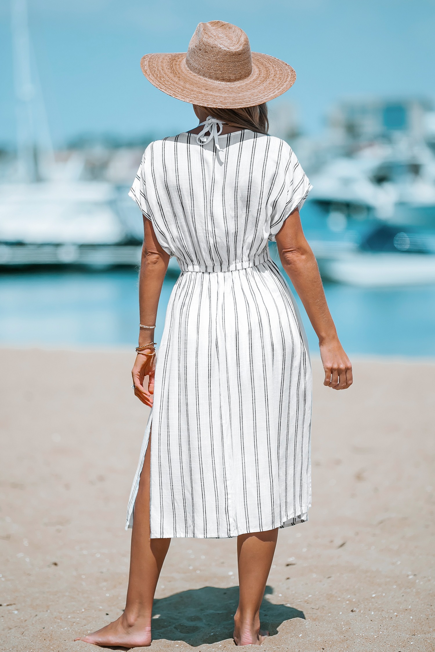 Robe cover up midi à rayures