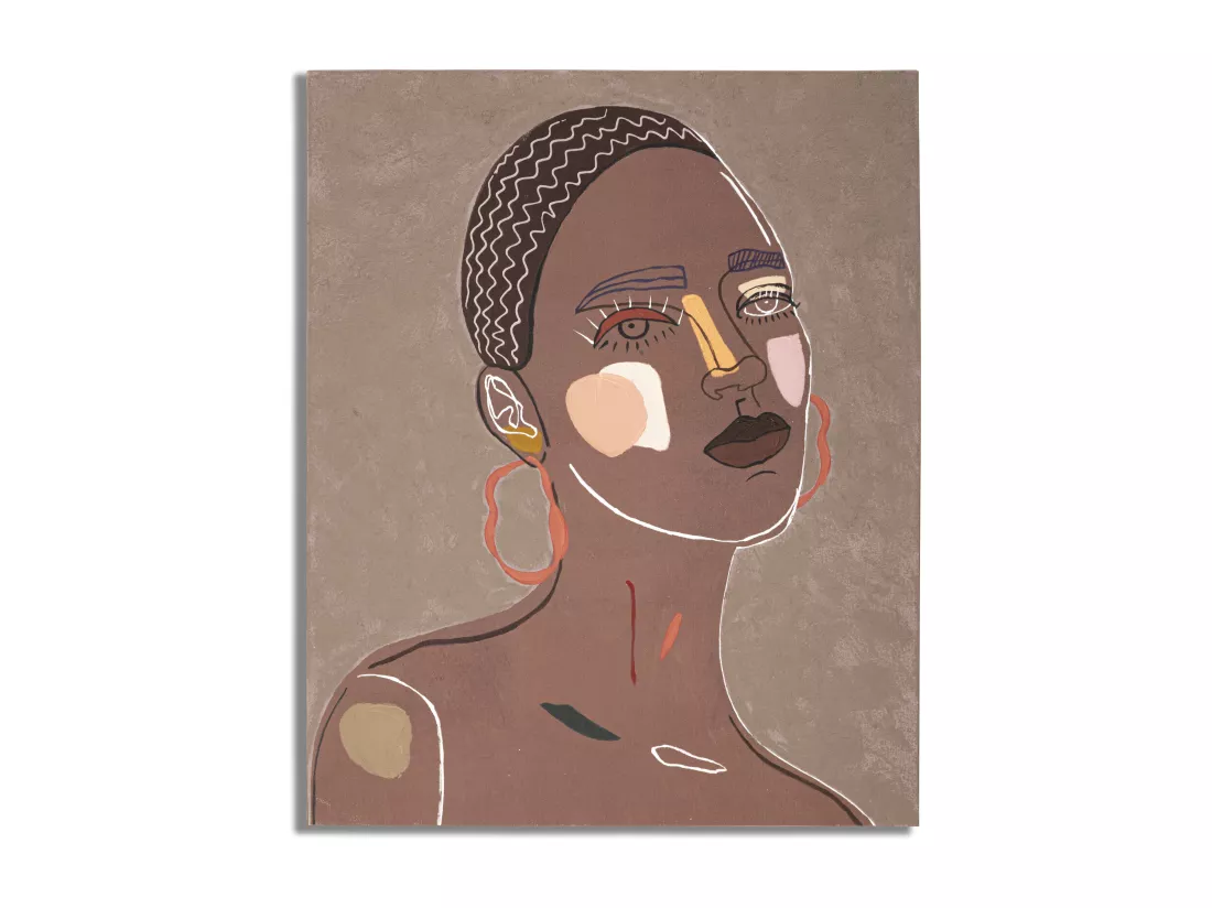 Tableau Toile sur Bois - Femme Tribale aux Inspirations Ethniques - 80x2,8x100 cm - Décoration Murale Moderne