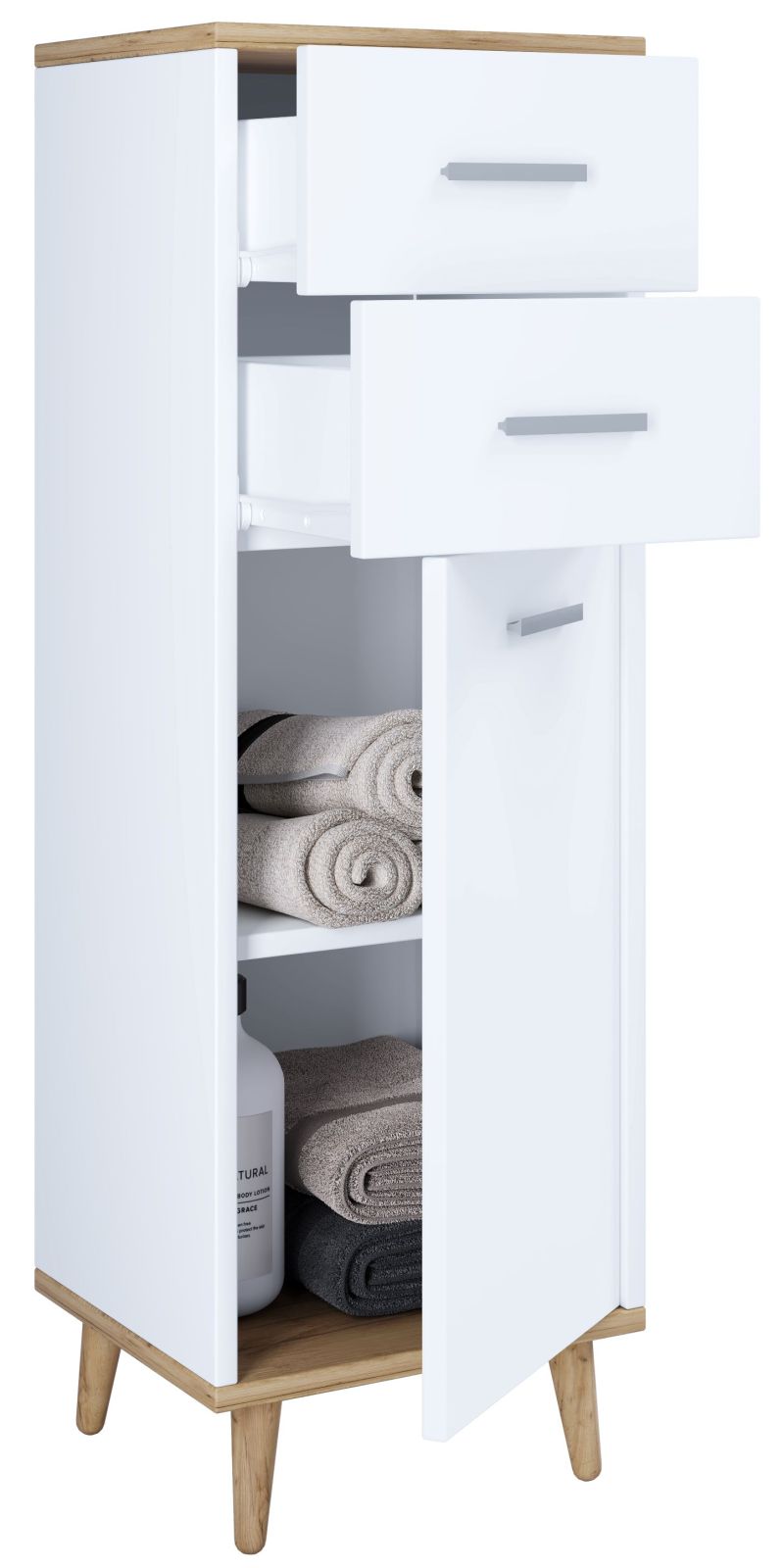 Midischrank LANDOS - weiß-Honig Eiche - 97 cm hoch