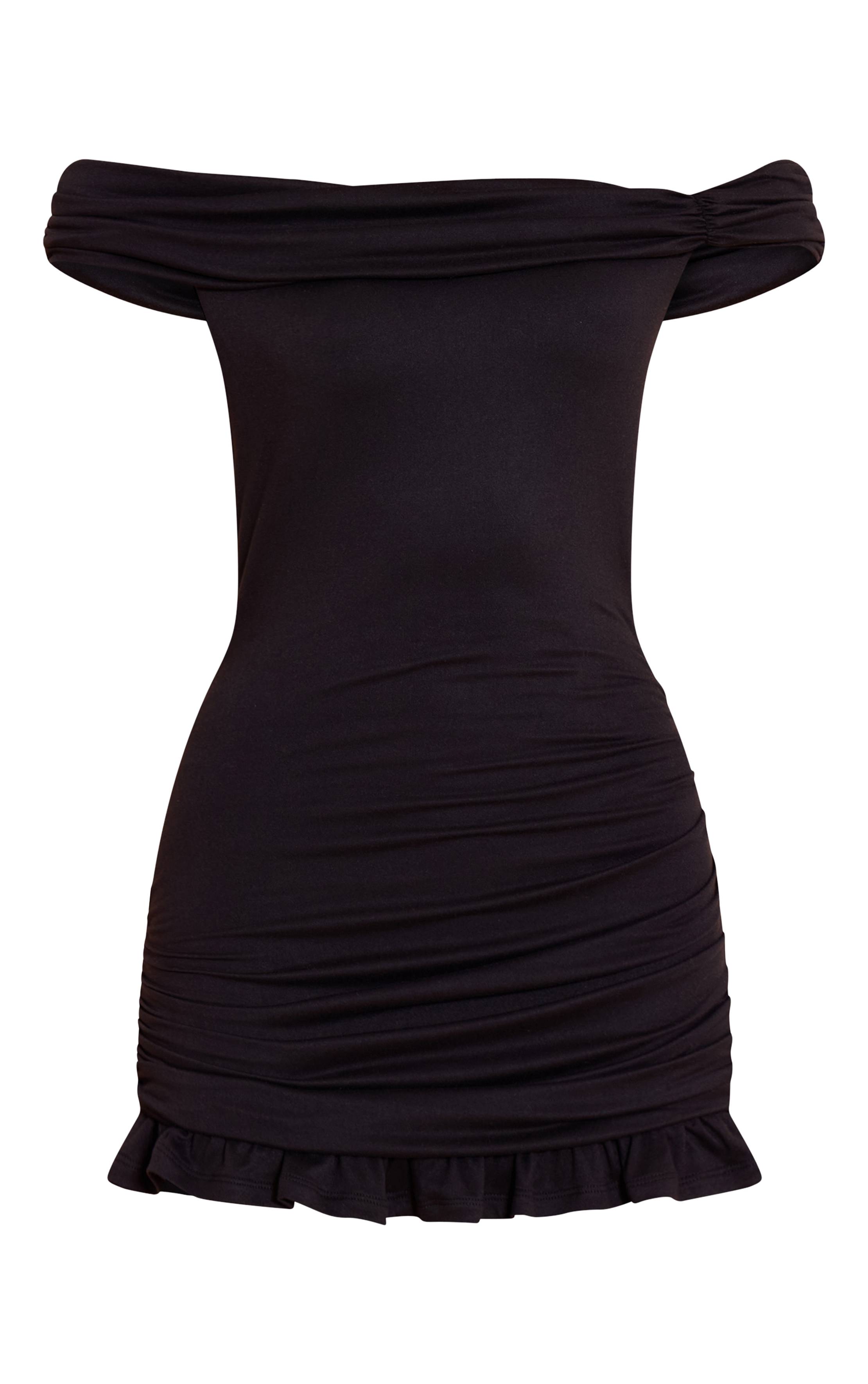 Noir Robe Moulante Bardot À Volant En Bas
