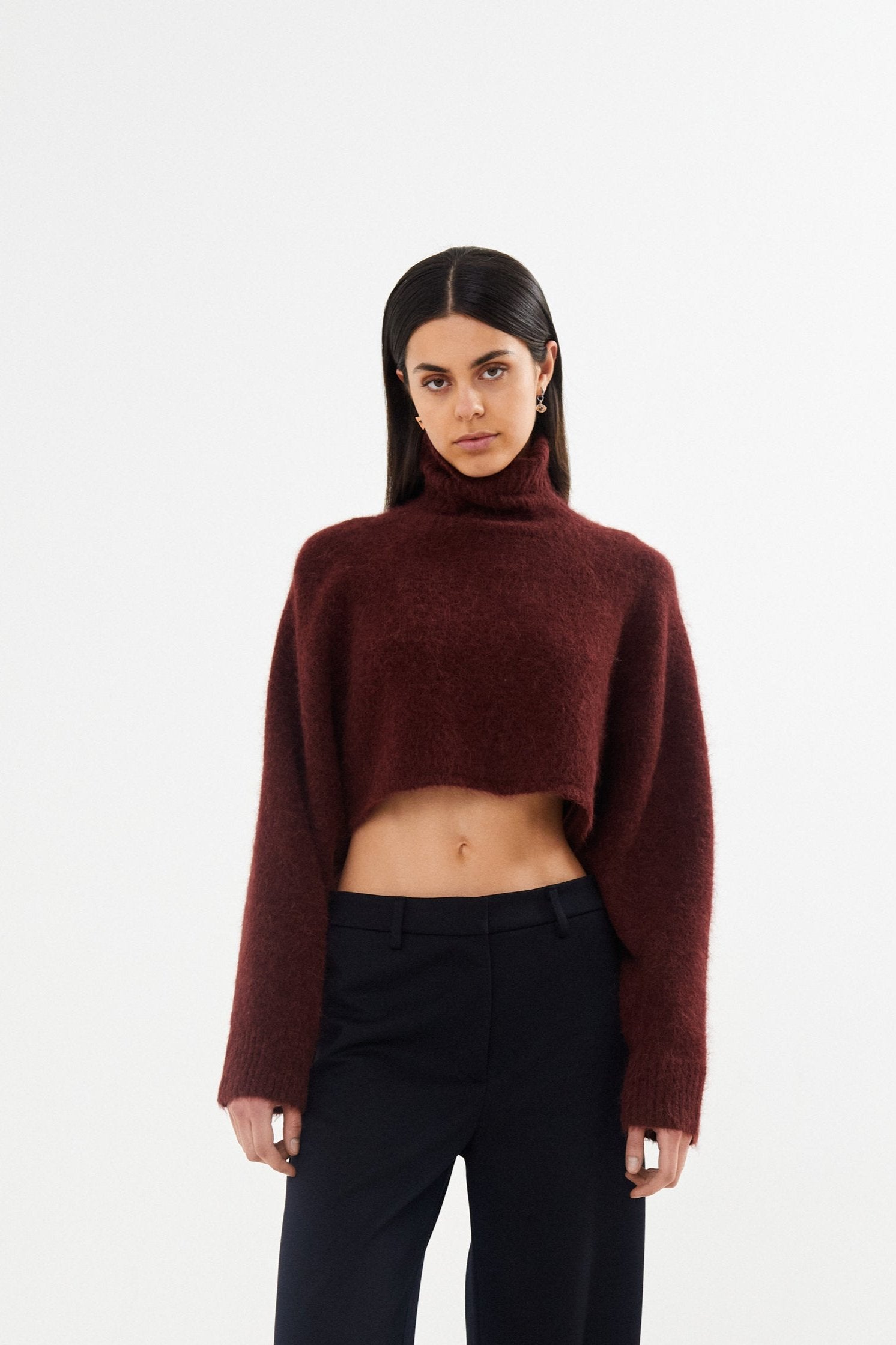 Rabens Saloner  Adora Fluffy cropped striktrøje - Burgundy
