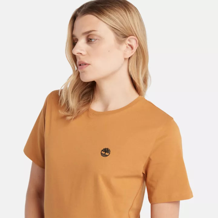 Camiseta feminina do Rio Exeter na cor amarelo escuro.