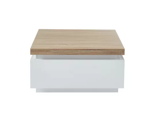 Table basse HALO II - 2 tiroirs - MDF laqué - Avec LEDs - Blanc et Chêne