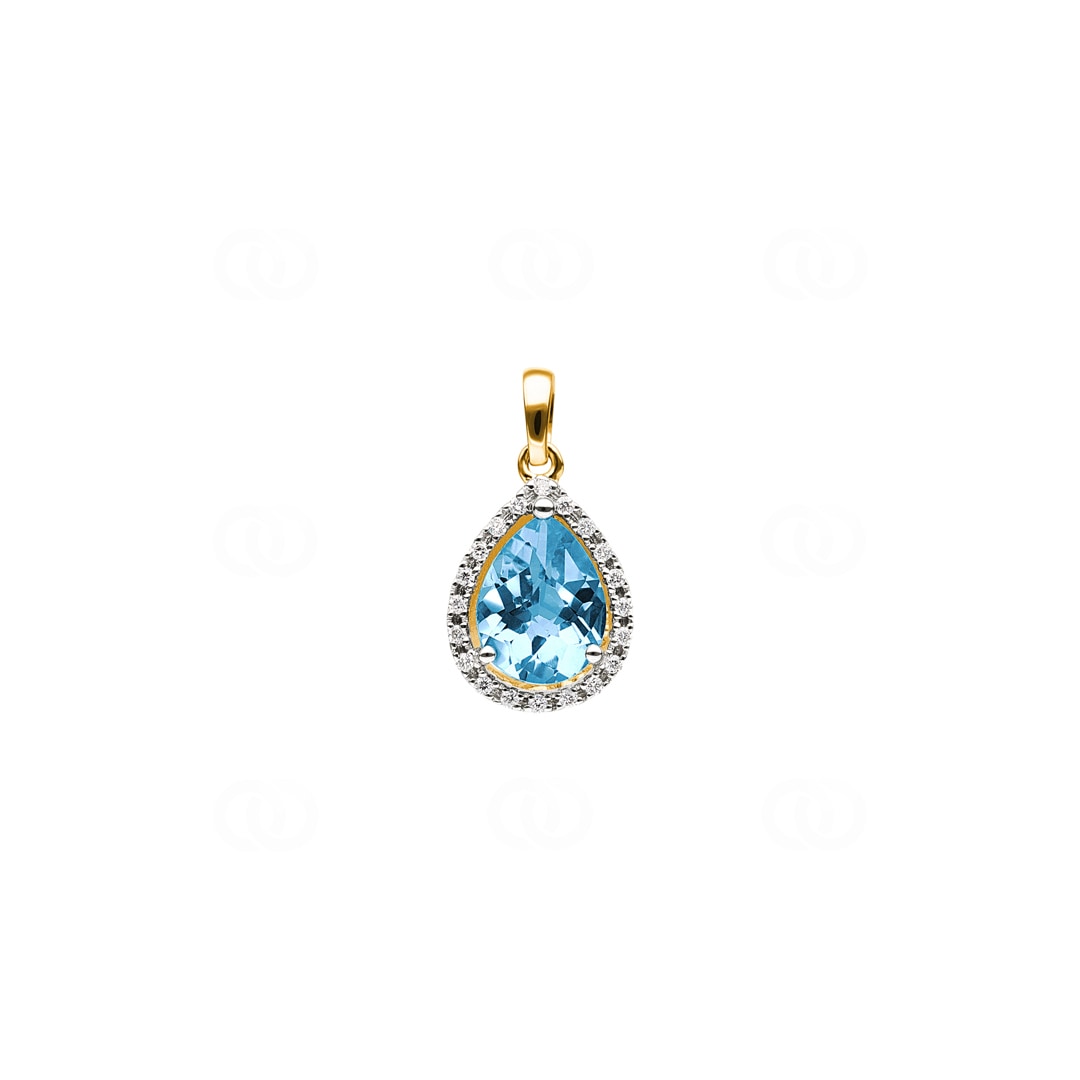 Anhänger 750/18 K Gelbgold mit Blautopas Tropfen und Diamanten 0.06 ct H/si