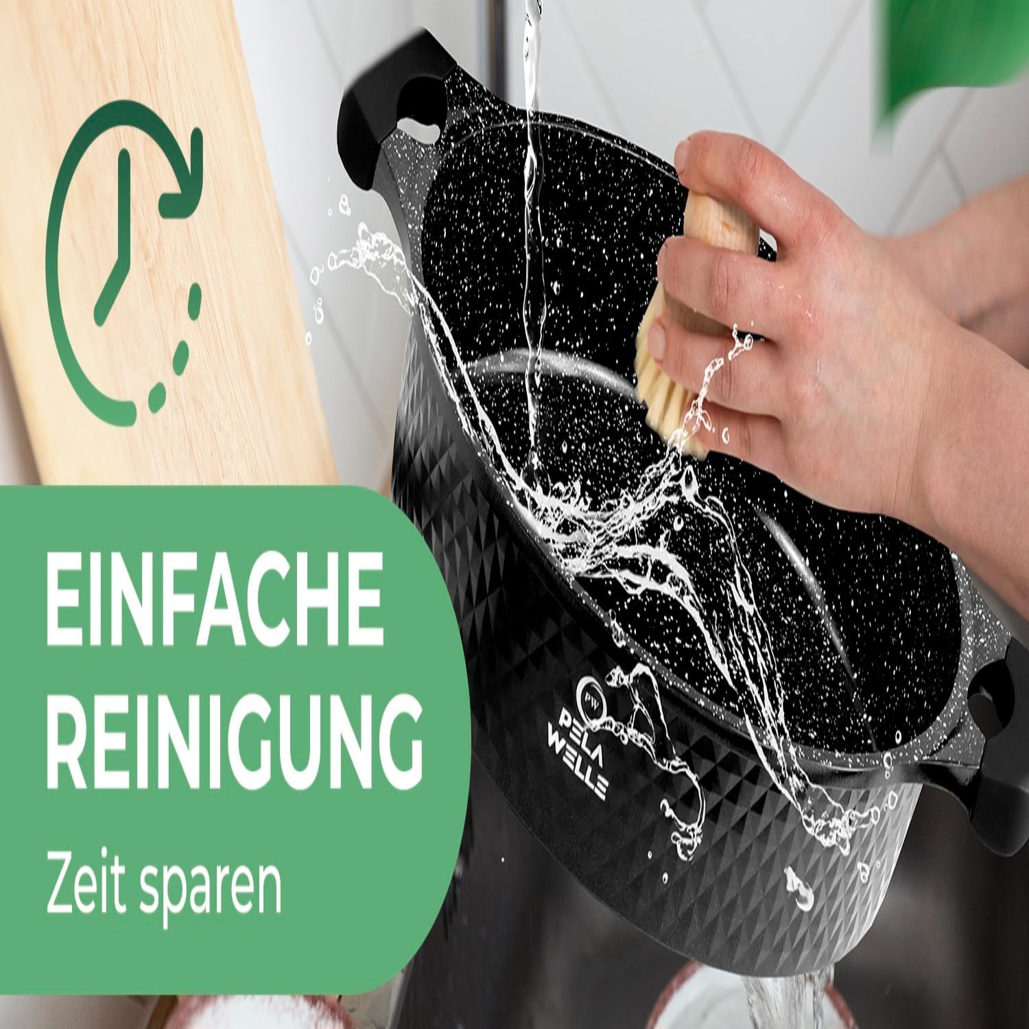 Pela Welle® Topfset Induktion [15-teilig Keramik] inkl. Küchenhelfer, antihaftbeschichtete Töpfe Induktion | Topfset schwarz | Kochtopf Set | Induktions Töpfe Set | Kochtöpfe | Topfsets