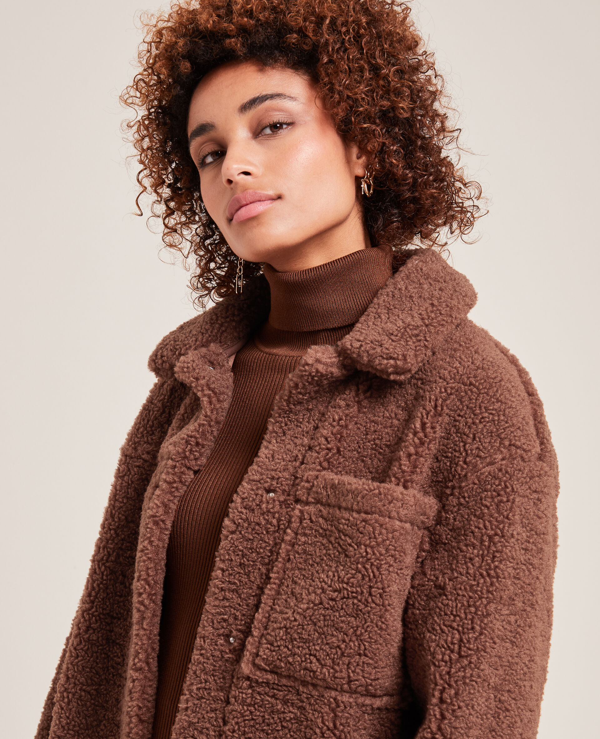 Veste droite en sherpa - Marron