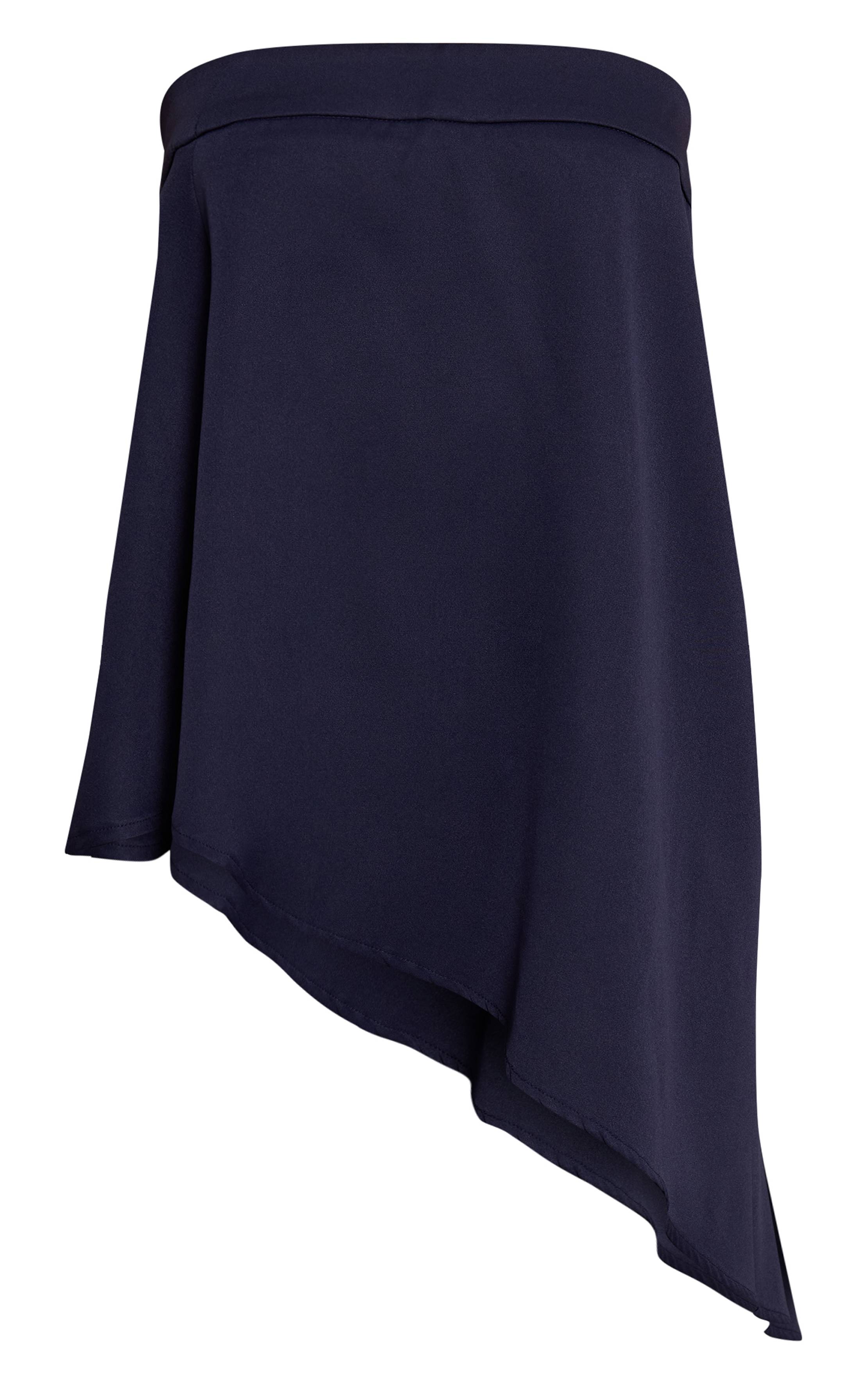 Bleu Marine Haut Long Vaporeux Asymétrique À Bustier Tissé