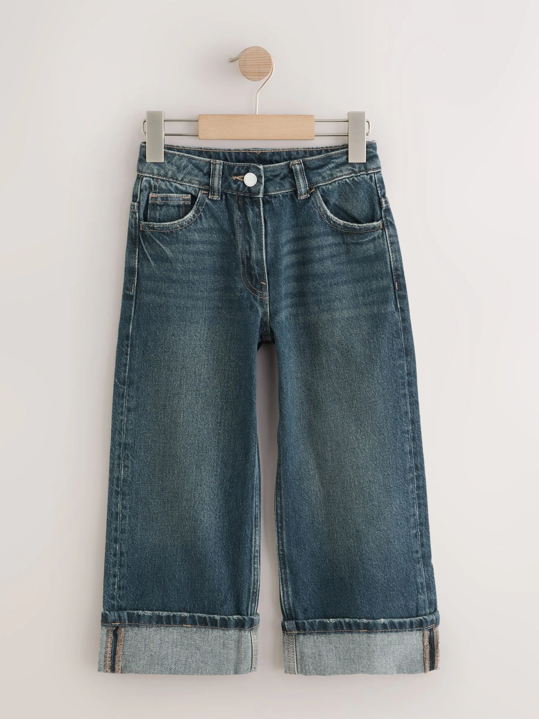 Donkerblauw - Jeans met omgeslagen wijde pijpen (3-16jr)