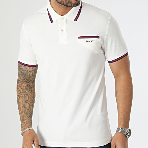 Polo Manches Courtes 3-Col Tipping Solid Pique 2003170 Beige Clair