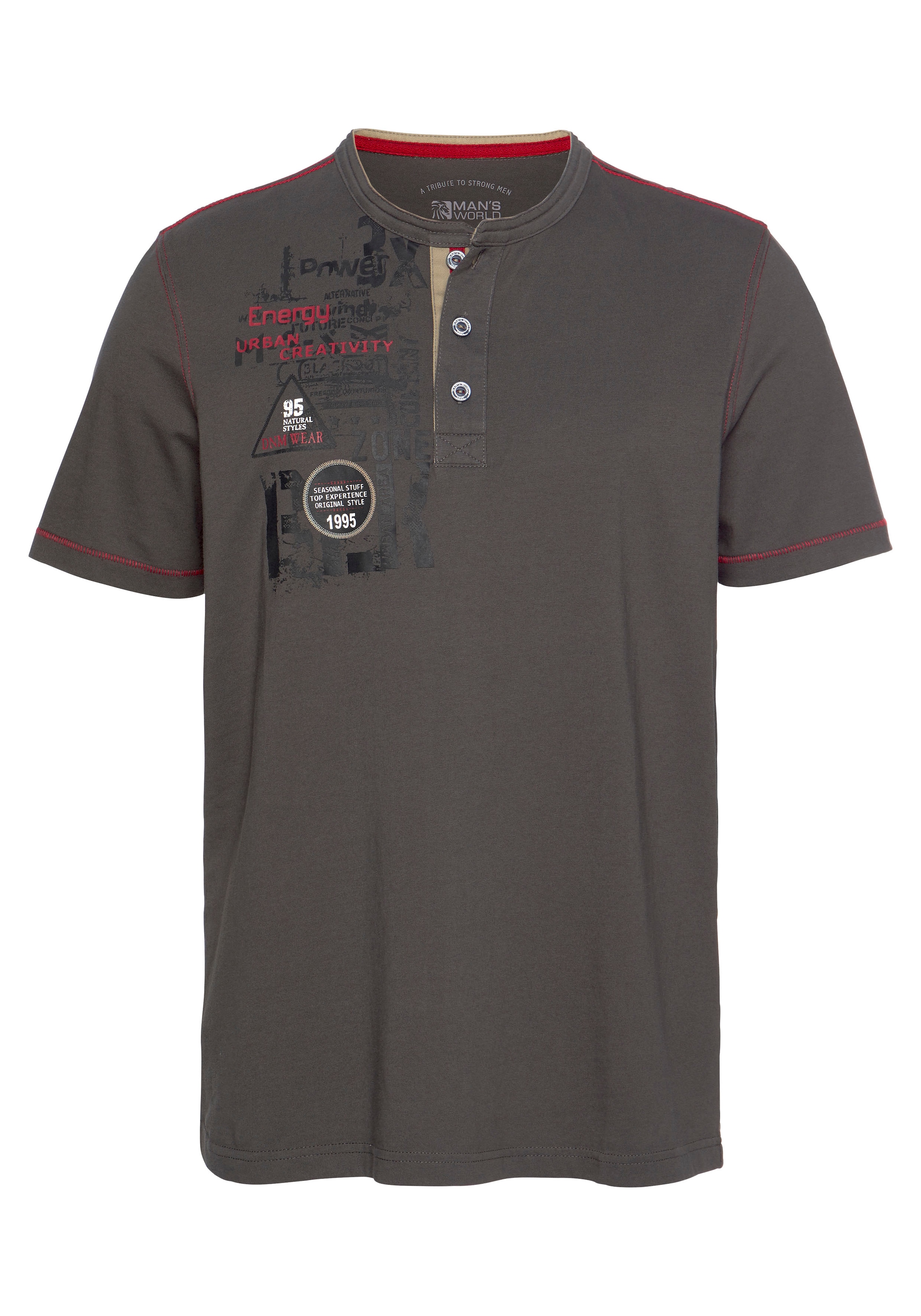 Man's World Henleyshirt , Kurzarm,  lässige Passform,  bedruckt,  Rundhals,  casual
