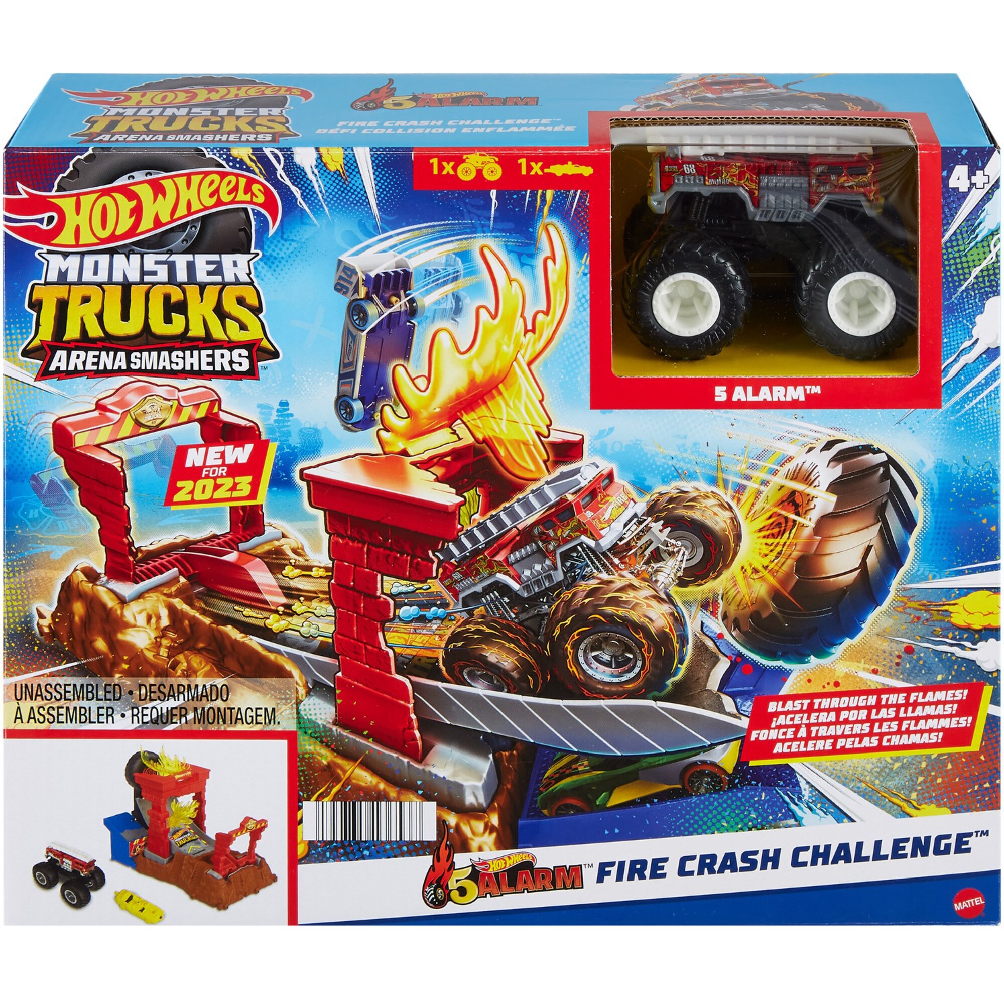 Mattel Rennbahn Monster Trucks Arena World: Entry Challenge - 5 Alarm's Fire Smash Through