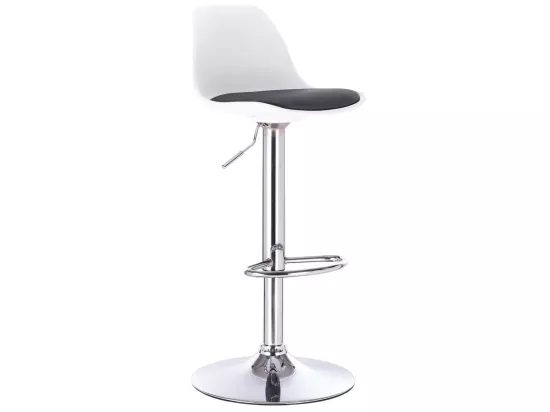 Lot 2 tabourets de bar coussin simili cuir pivotant hauteur réglable pied chrome SIG (blanc noir)
