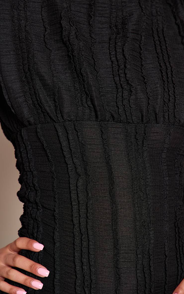 Noir Robe Droite Courte À Col Bateau Texturée Avec Volants