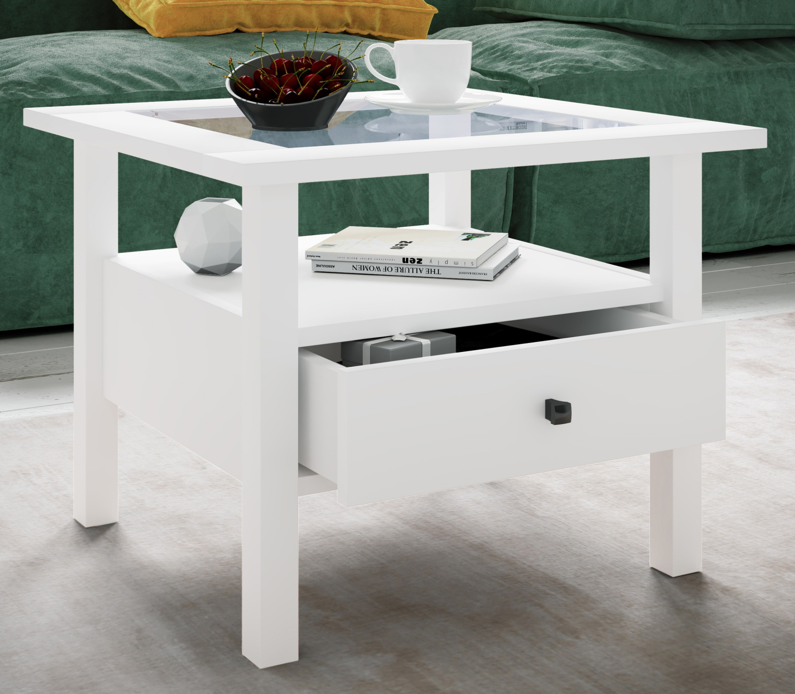 Couchtisch LINGIS M - weiß - Glasplatte