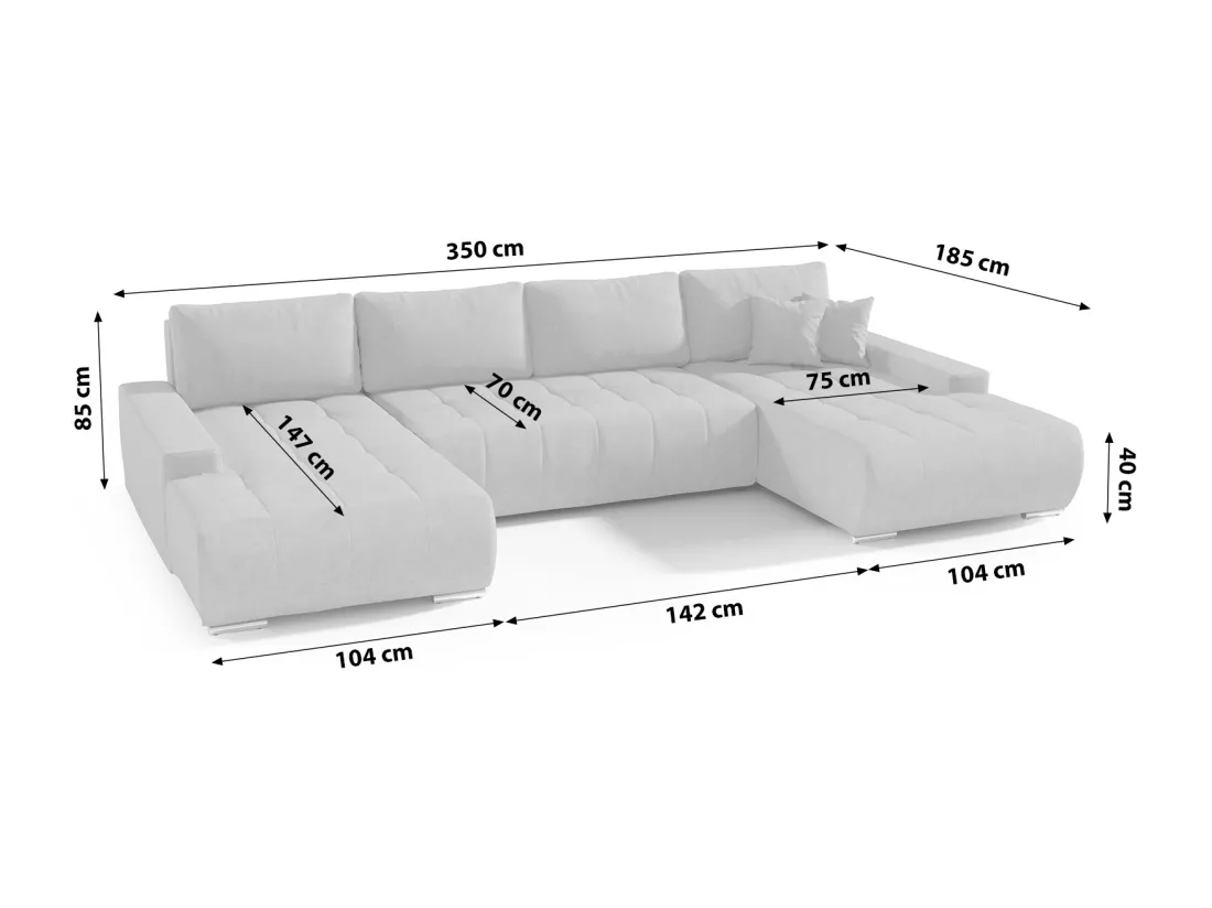 CANAPÉ PANORAMIQUE en tissu polyester Bonari U 8 places Gris clair