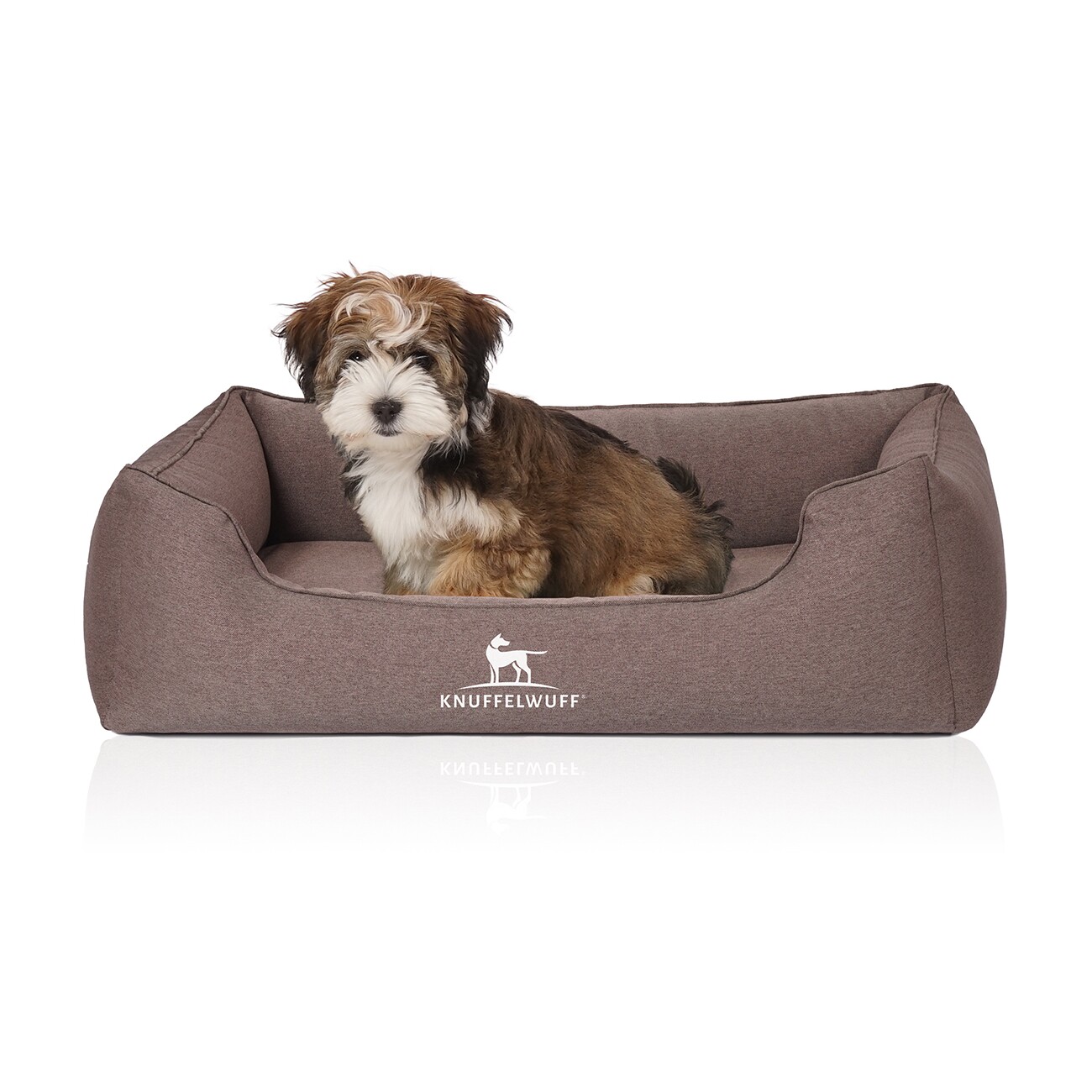 Knuffelwuff Orthopädisches Hundebett Leano aus Velours mit Handwebcharakter braun M-L