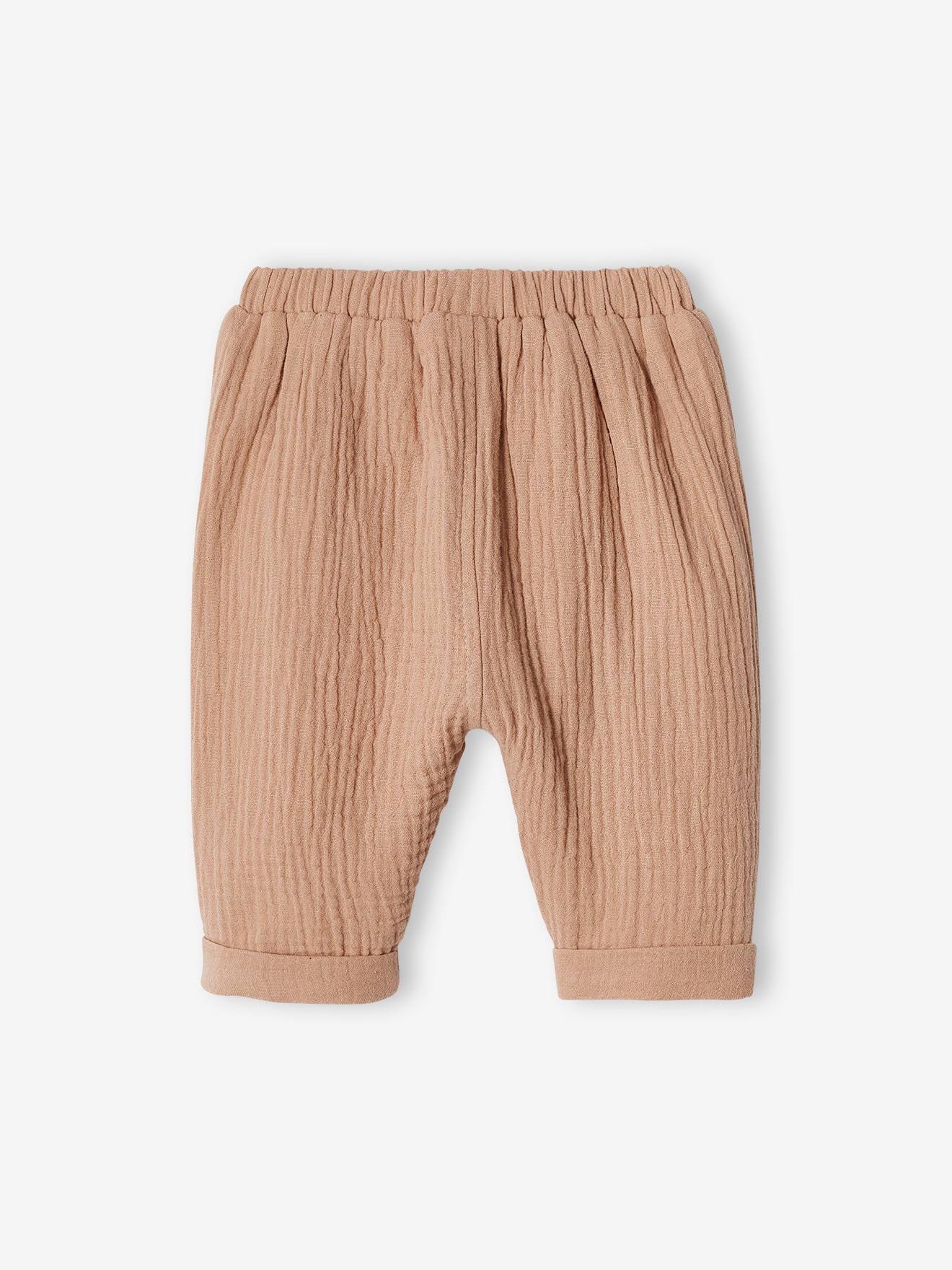 Calças harém lisas em chiffon de algodão verde claro
