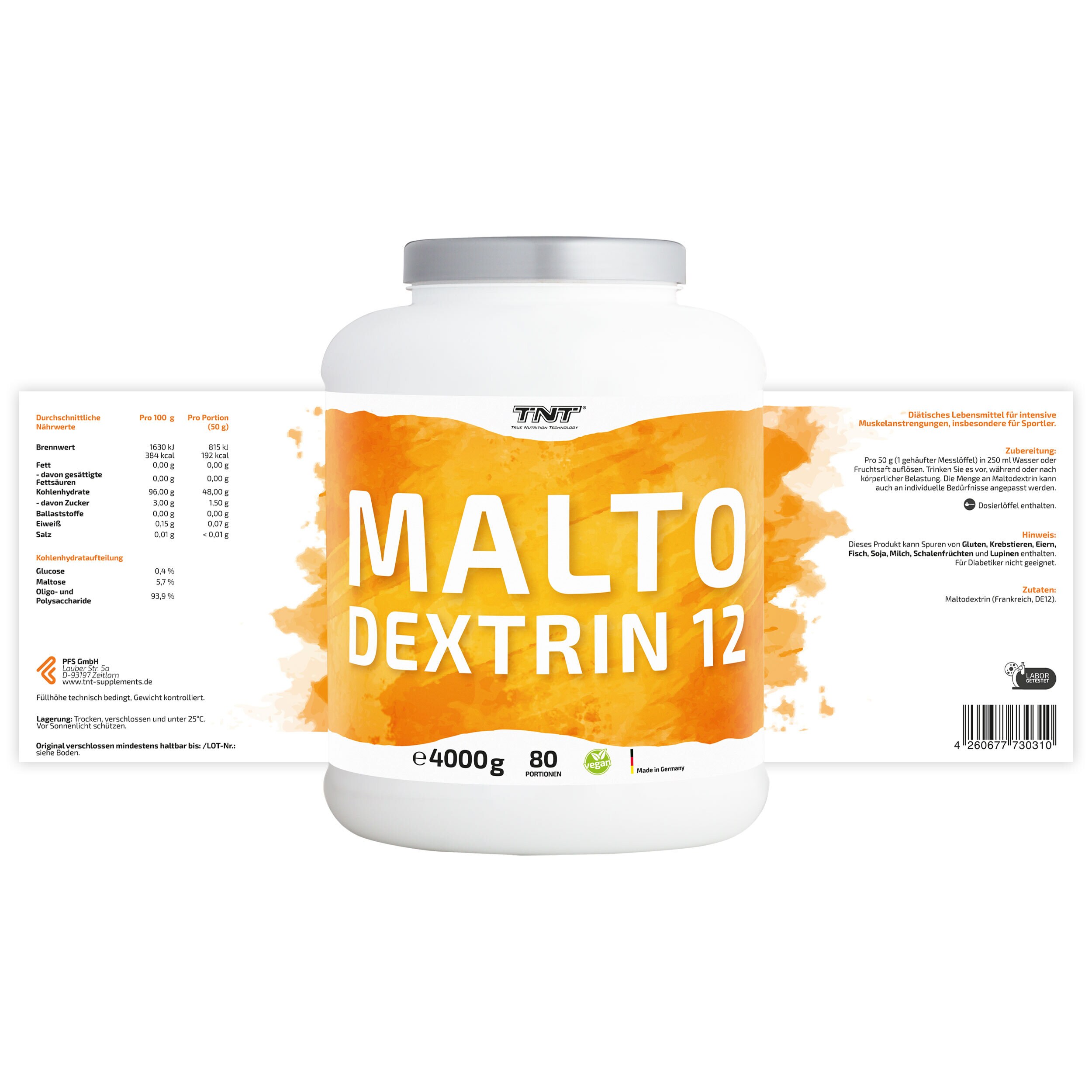 TNT Maltodextrin DE12 Kohlenhydrat Pulver für optimale Energieversorgung, gut für Shakes