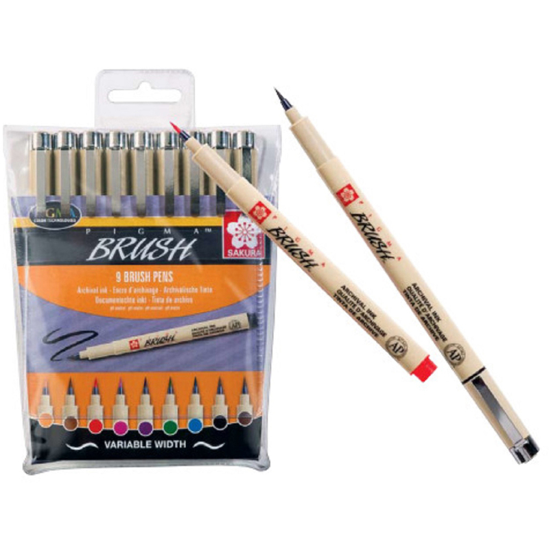 Sakura Pinselstifte Pigma Brush, 9 Stück, assortiert