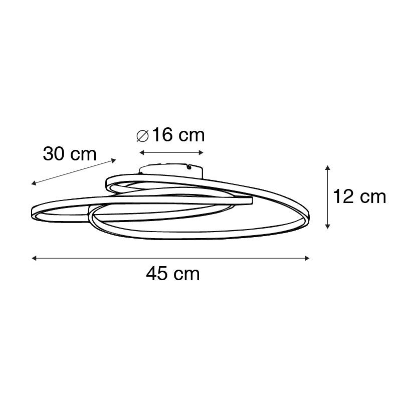 Plafondlamp zwart 45 cm incl. LED 3 staps dimbaar - Rowin