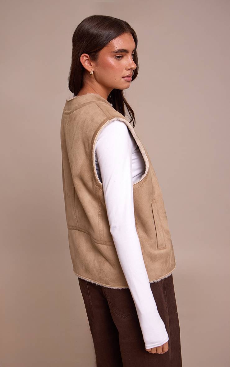 Beige Gilet Sans Manches En Synthétique Doublure Imitation Mouton