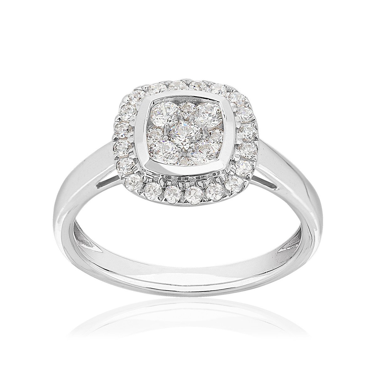Bague or 750 blanc carrée diamants synthétiques 0,50 carat