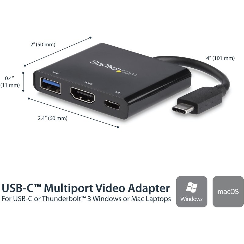 StarTech.com Adaptateur multifonction USB-C vers HDMI 4K avec USB Power Delivery et port USB-A
