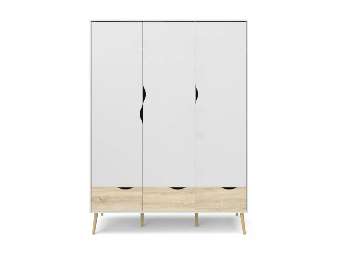 Garde-robe 3 portes Dselv, Meubles de chambre, Penderie de plain-pied, Placard à vêtements, 147x58 h200 cm, Blanc et chêne