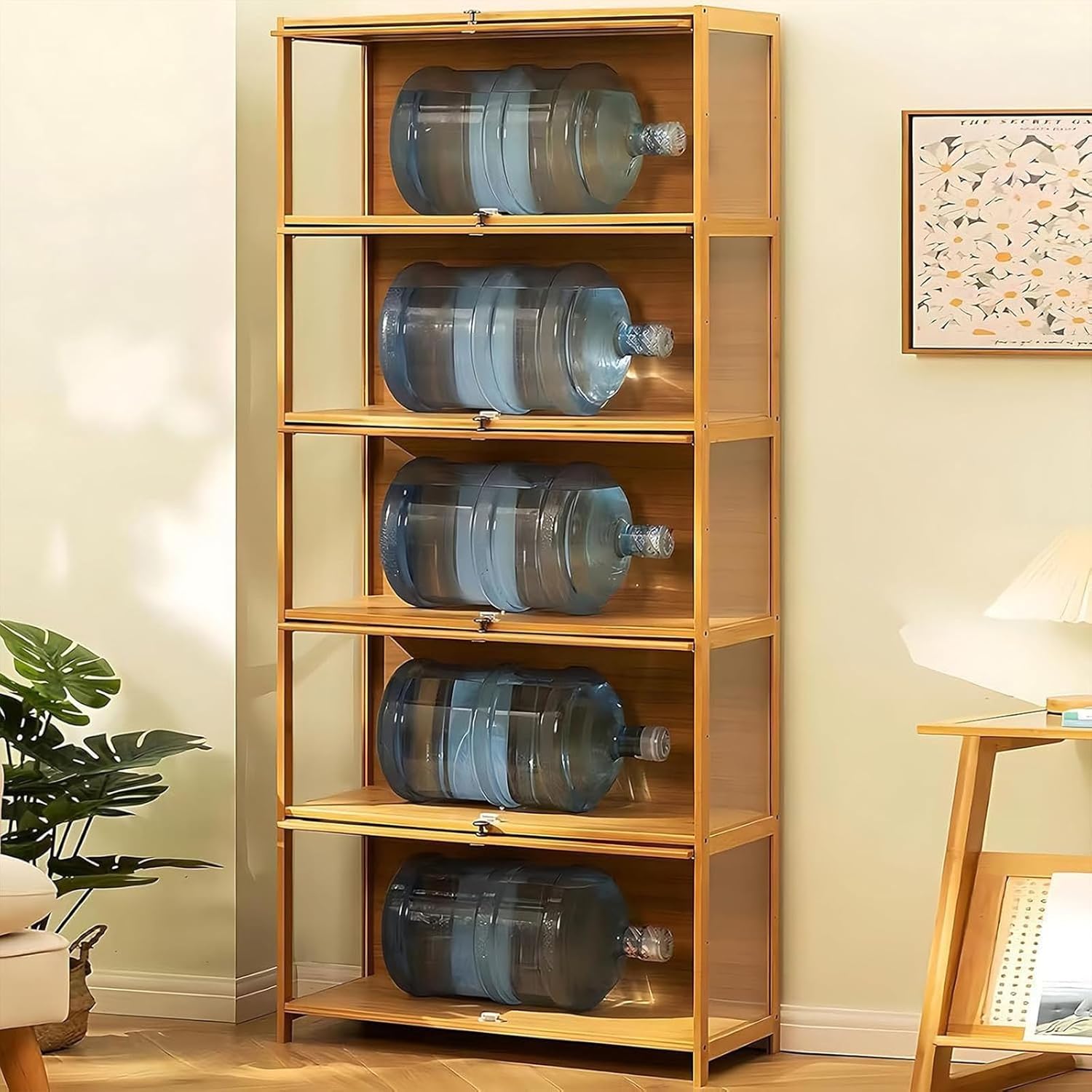 Standvitrine mit Acrylglas, 5 Böden Glas Vitrinenschrank, Dreiseitiger Transparenter Geschirrschrank, Bücherschrank mit Türen, für Wohnzimmer,Schlafzimmer,Büro (braune Klappe)
