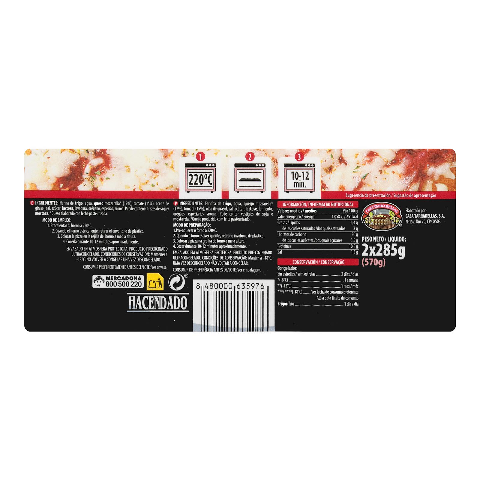Pizzas surgelées aux tomates et au fromage Hacendado