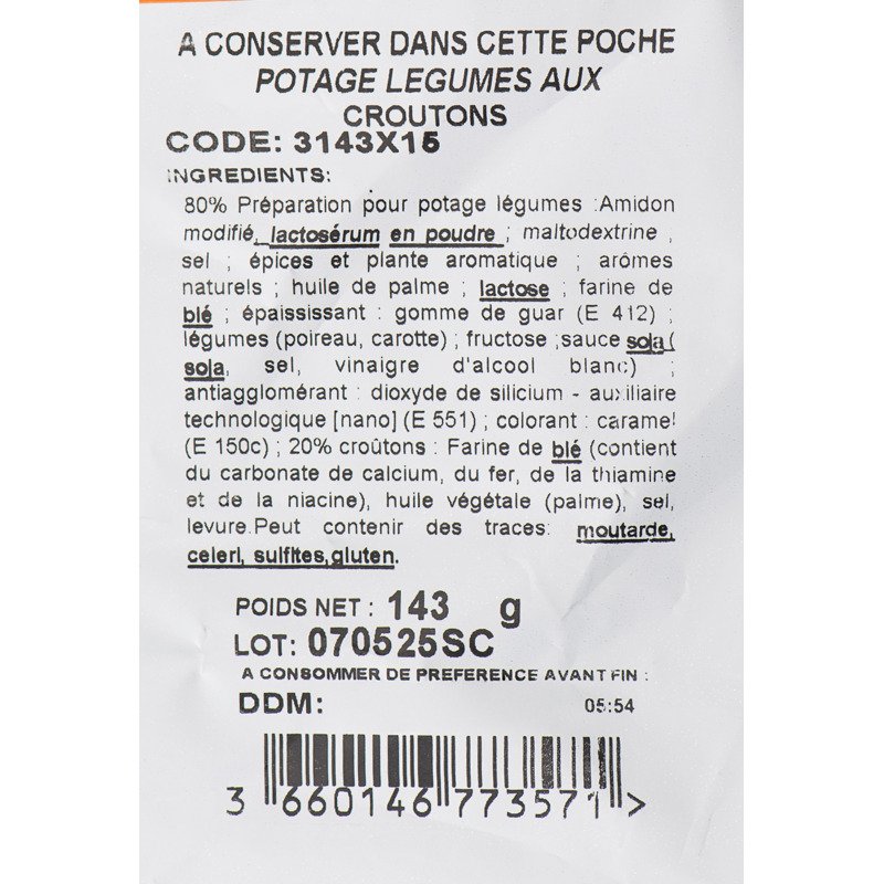 Gobelet carton operculé prédosé Velouté de légumes et croûtons 18 cl