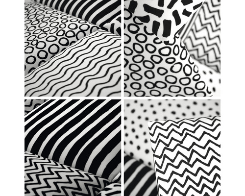 Wandkussenset, zwart/wit print, fluweellook, 30 x 30 cm, 8 stuks