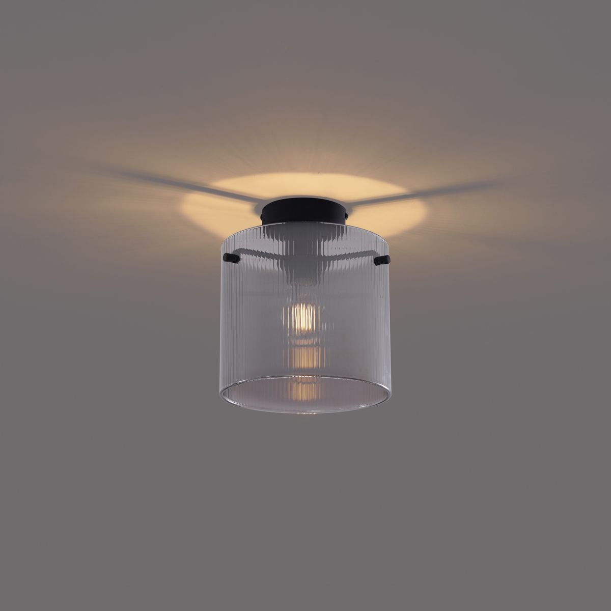 Art Deco plafondlamp zwart met smoke glas - Laura