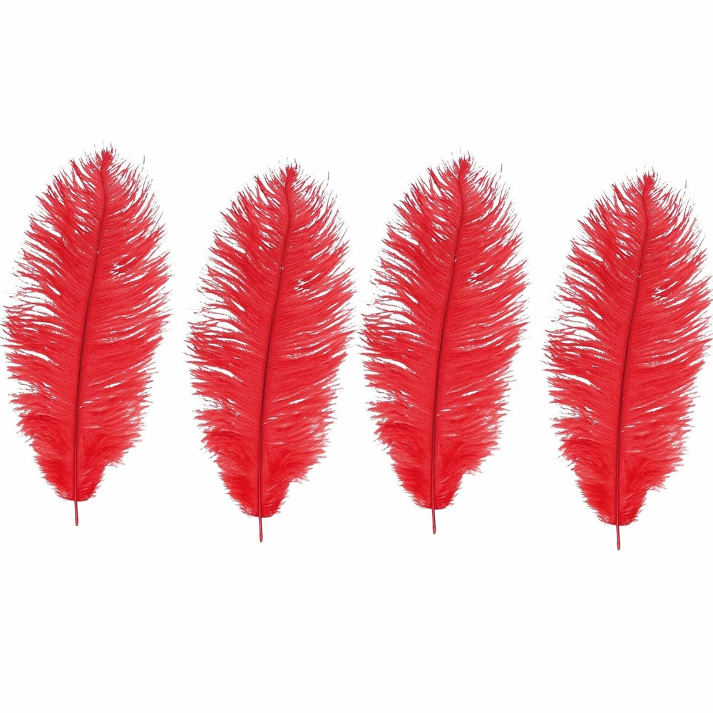 4 plumes d'autruche rouges