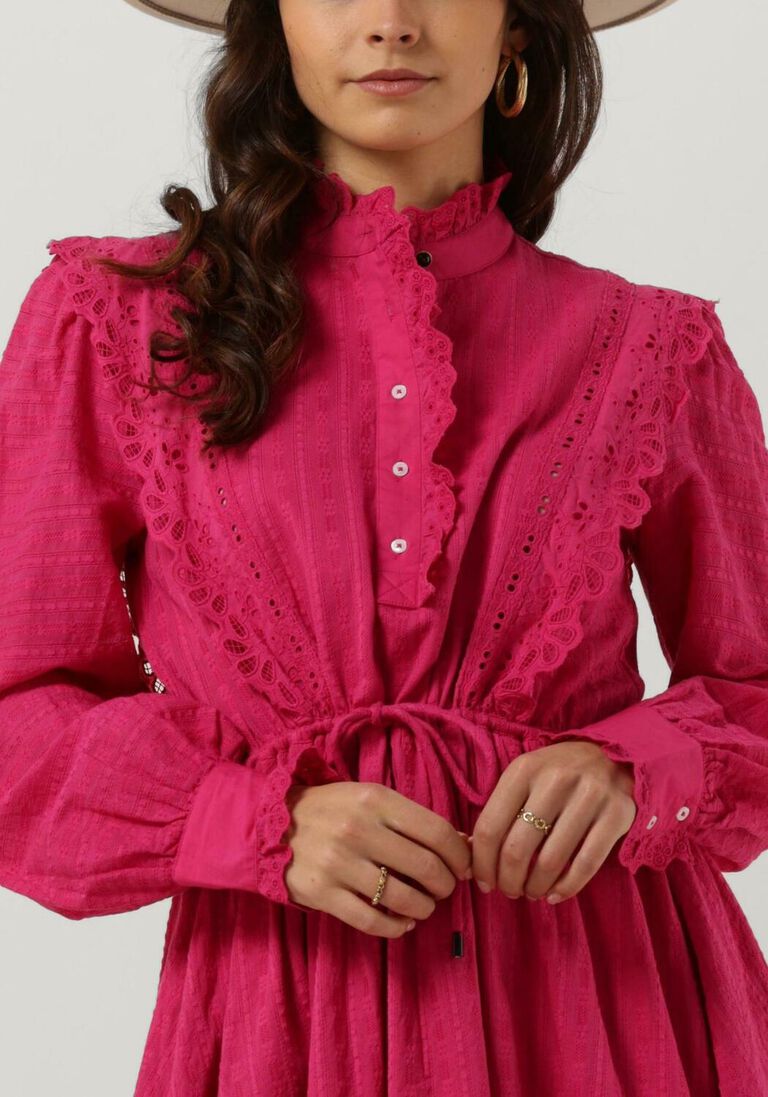 SCOTCH & SODA roze scotch & soda mini jurk mini shirt dress with lace detail in organic cotton
