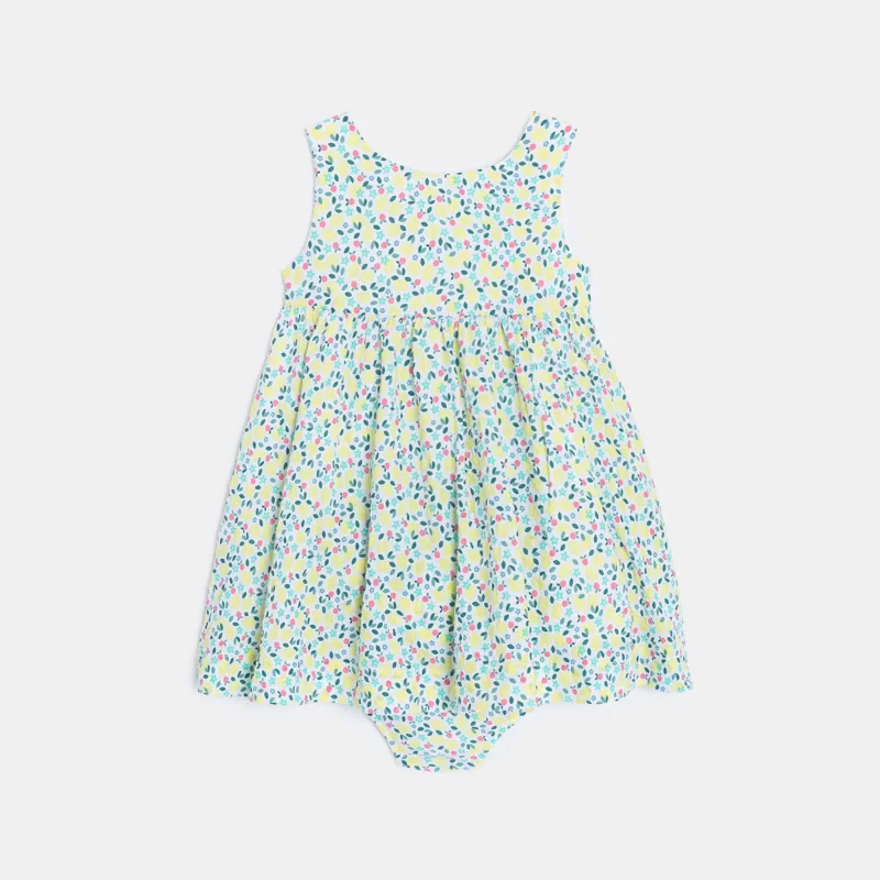 Robe à bretelles gaufrée fleurie et bloomer jaune bébé fille Gris ou noir