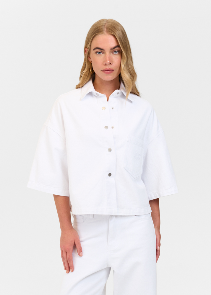 Denim blouse korte mouw wit