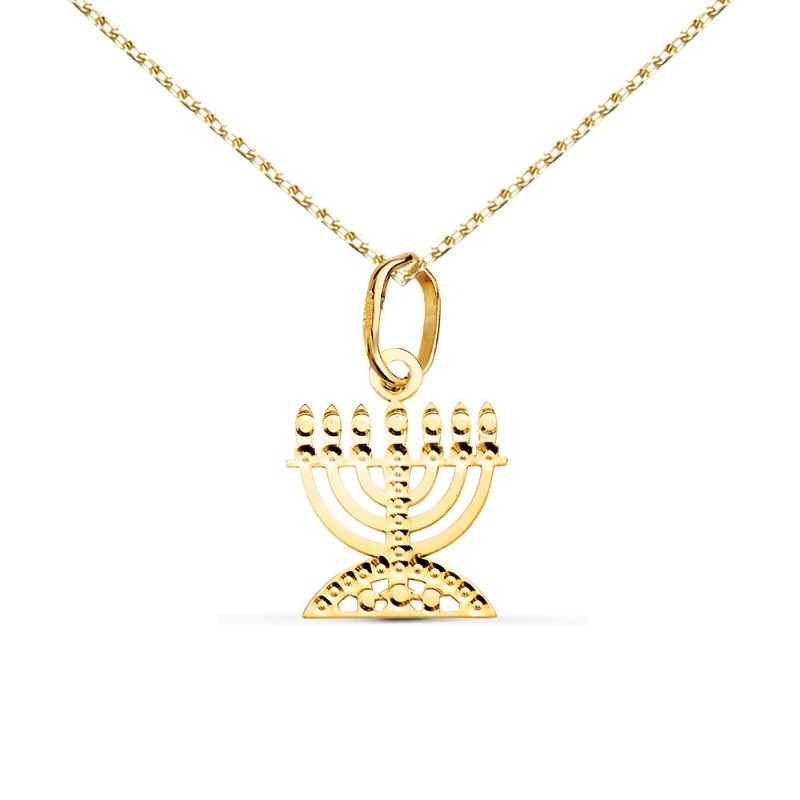 Collier - Pendentif Menorah Or 18 Carats 750/000 Jaune - Chaine Dorée