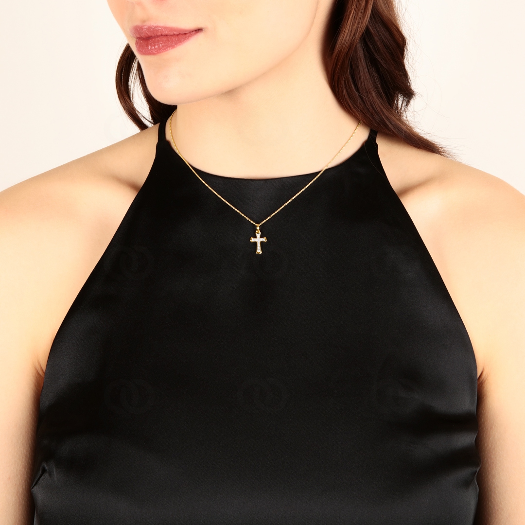 Anhänger 750/18 K Gelbgold Kreuz mit Diamanten 0.05 ct H/si