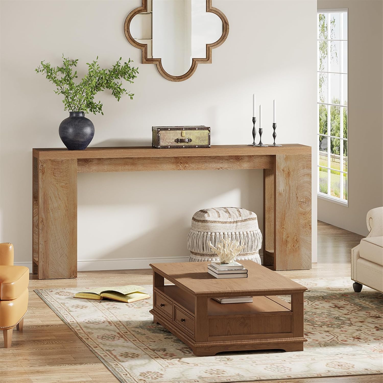 Tribesigns Konsolentisch, 160 x 29.5 x 85 cm, Beistelltisch, Flurtisch, Sofatisch für Kleinen Raum, Sofatisch aus Holz im Landhausstil für Eingang, Flur, Wohnzimmer, Helles Eichenbraun