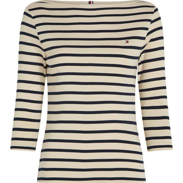 Tommy Hilfiger T-Shirt De Manga 3/4 Slim Cody Fine Stp Country Ivory / Drk N Navy XS