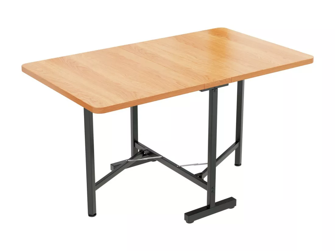 Table à manger 4 à 6 personnes - MDF et métal - Naturel et noir - extensible et pliable - 21/120x80x75cm
