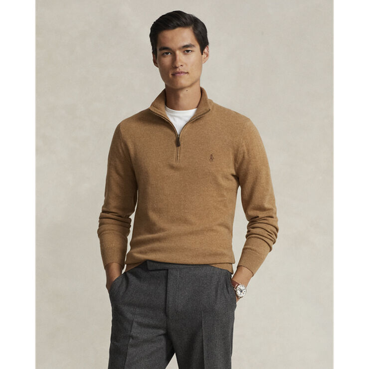 Polo Ralph Lauren Wool Quarter-Zip Sweater Latte brown heather