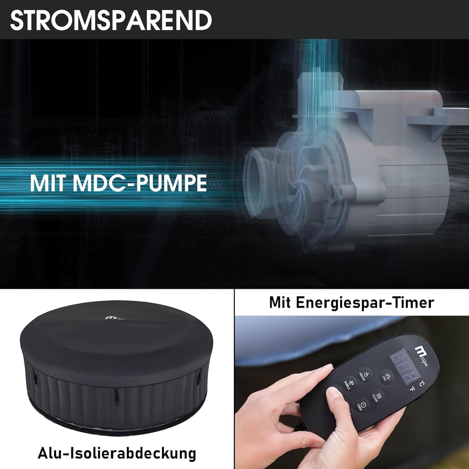 BRAST Whirlpool aufblasbar MSpa Bergen für 4-8 Personen | viele Größen Ø180-224cm | In- Outdoor Pool | Ganzjähriger Einsatz | bis zu 144 Massagedüsen | Stromsparend inkl. Energiespar-Timer | Bergen 4
